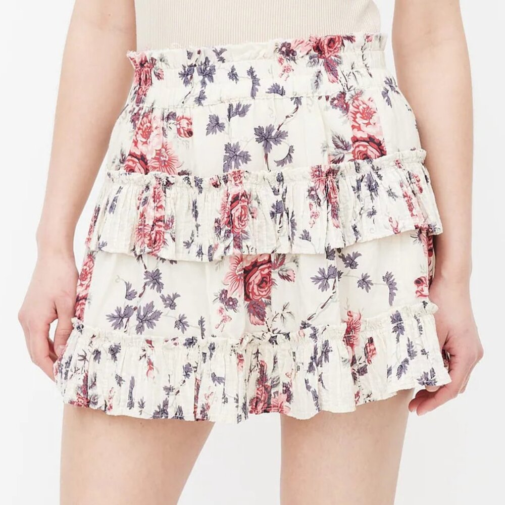 LoveShackFancy Cream & Multi Floral Print Mini Skirt XS
